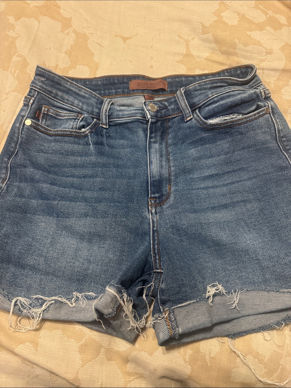 Judy Blue Distressed Medium Blue Denim Cutoff Shorts